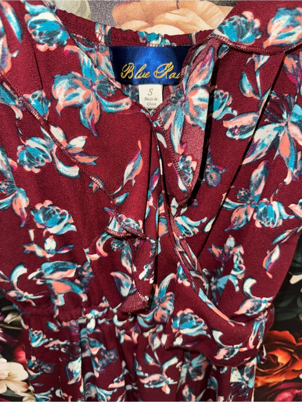 Blue Rain Women’s Burgundy Floral Spaghetti-Strap Romper, Small, BWT - Picture 13 of 15